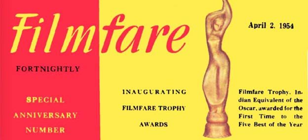 Filmfare magazine cover dated April 2, 1954 featuring the first Filmfare Award winners